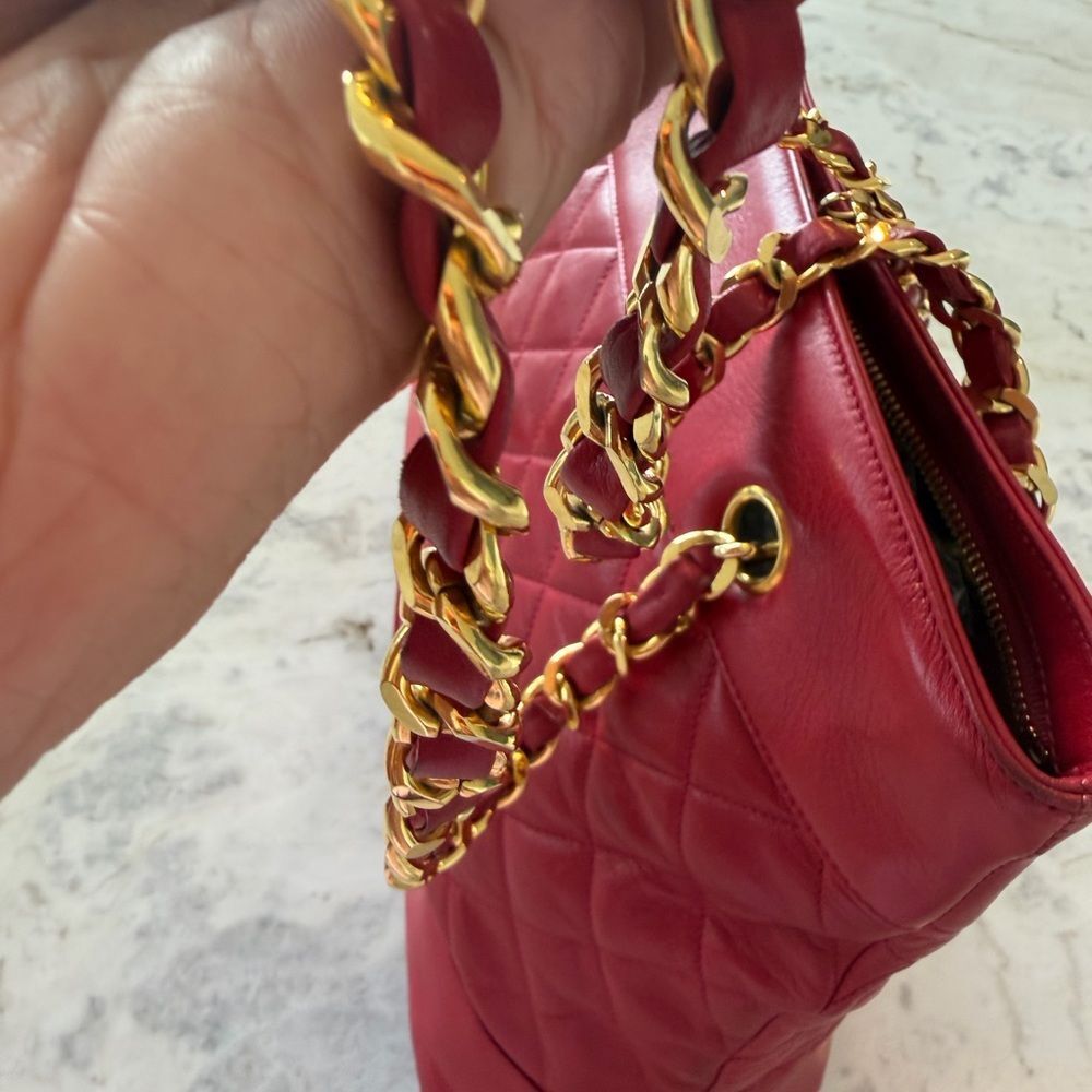 Chanel Red Quilted Chain Tote Bag with Gold Harware - Picture 13 of 16